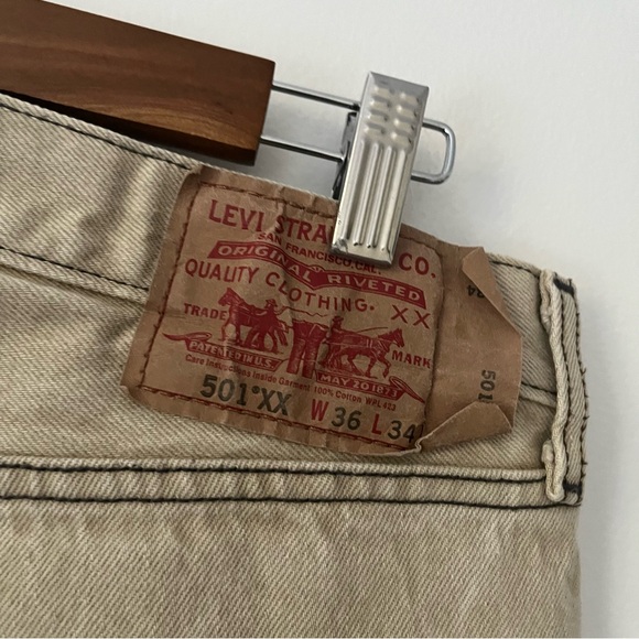 Levis 501 XX Straight Leg Beige Button Fly Rigid Y2K Jeans 36 X 34 (34 X 31) - Picture 8 of 11